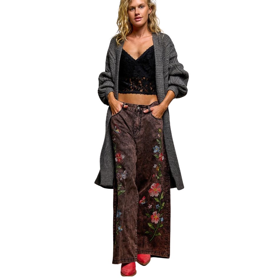 Women's Long Cable Knit Cardigan in Charcoal