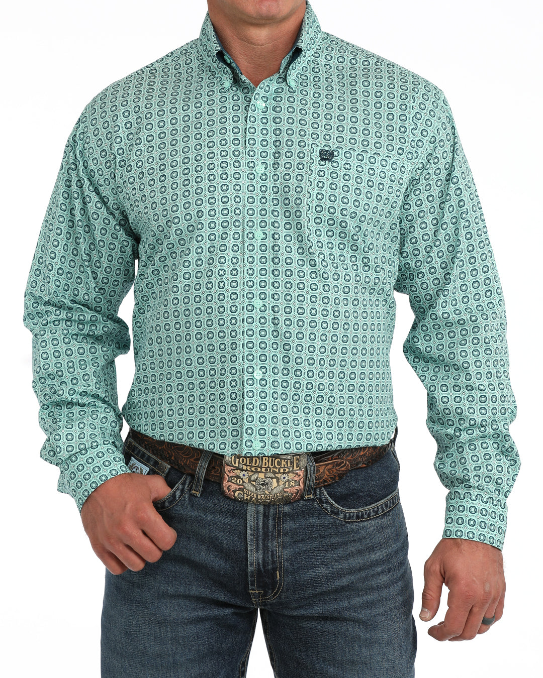 Cinch Men's L/S Classic Fit Button Down Western Shirt in Turquoise