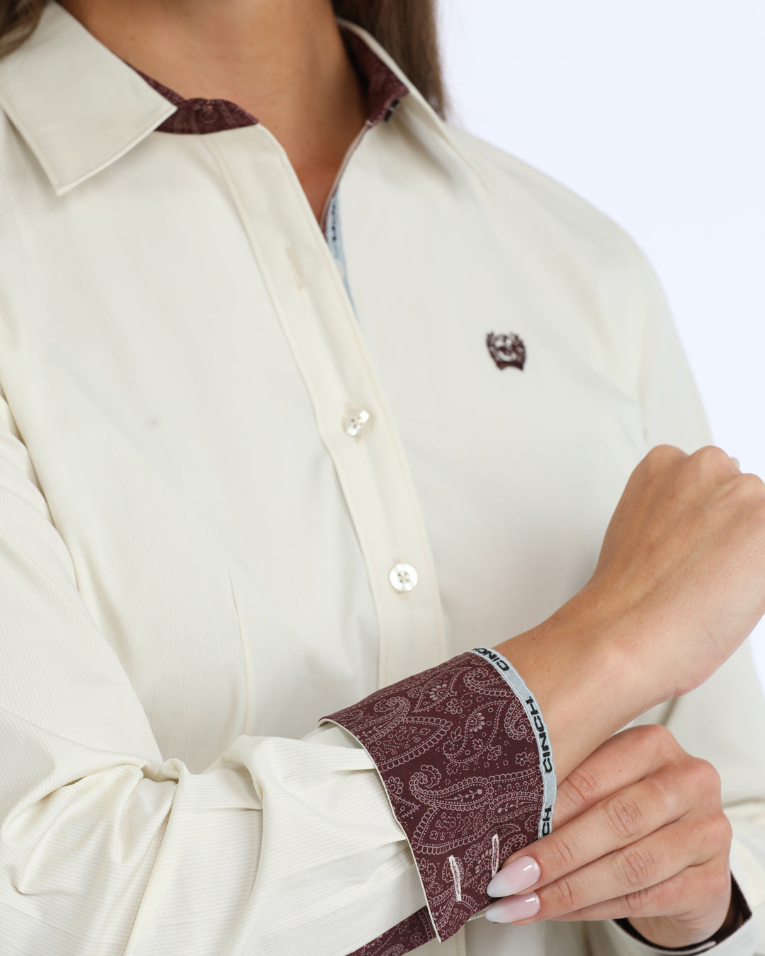 Cinch Women's L/S Micro Stripe Western Button Down Shirt in Cream