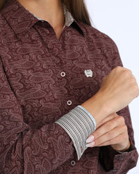 Cinch Women's L/S ArenaFlex Paisley Western Button Down Shirt in Purple