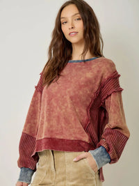 Women's Mixed Media Sweatshirt in Washed Tomato