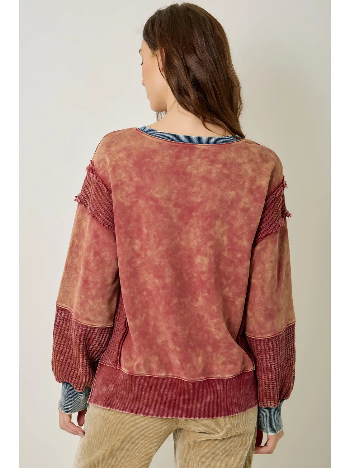 Women's Mixed Media Sweatshirt in Washed Tomato