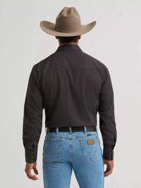 Wrangler Men's L/S Dobby Stripe Western Snap Shirt in Black