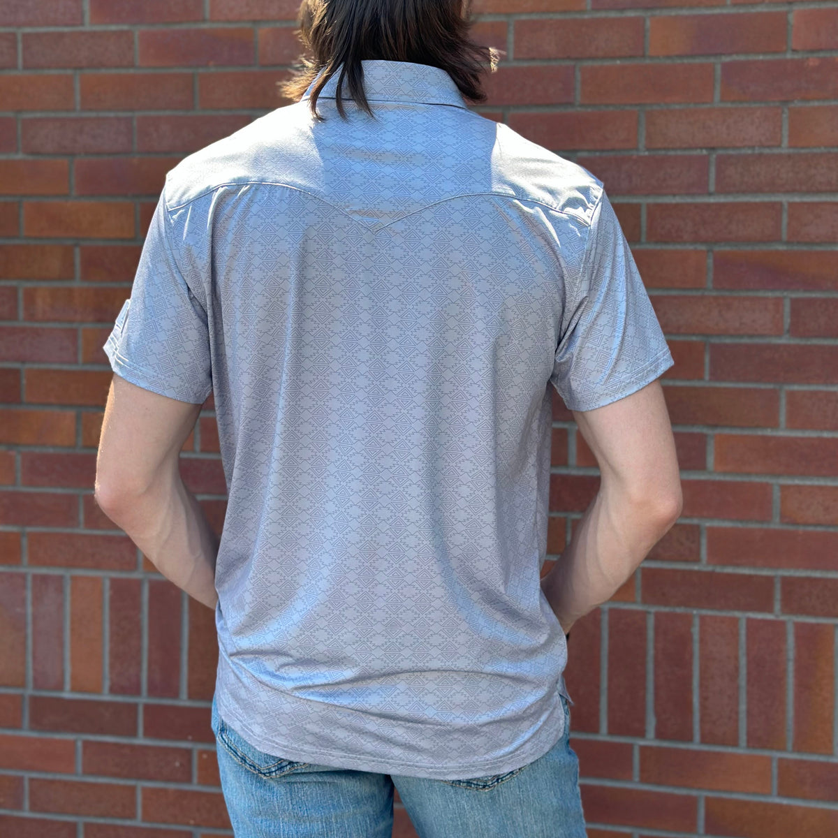 Red Dirt Hat Co. Men's S/S Cowboy Casual Polo in Grey Aztec
