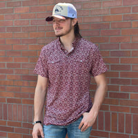 Red Dirt Hat Co. Men's S/S Cowboy Casual Polo in Maroon Floral