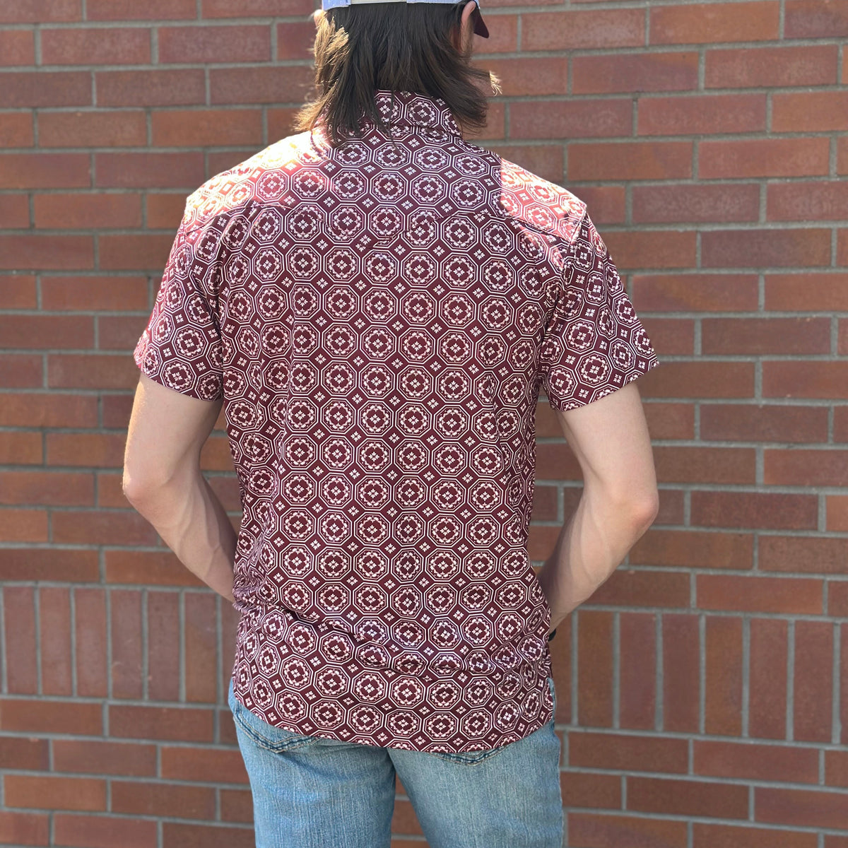 Red Dirt Hat Co. Men's S/S Cowboy Casual Polo in Maroon Floral
