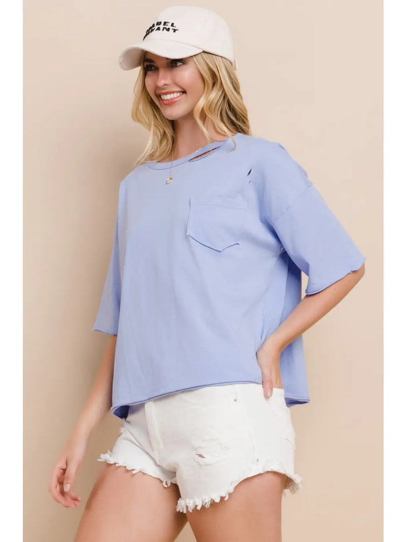 Women's Knit Cut Out Top in Periwinkle (Available in Regular and Plus Sizes)