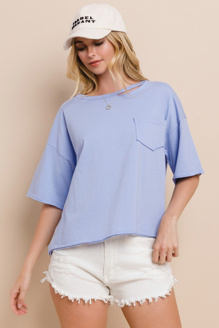 Women's Knit Cut Out Top in Periwinkle (Available in Regular and Plus Sizes)