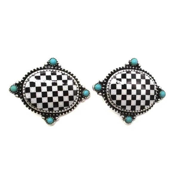 Western Oval Checker Earrings