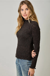 Women's Lettuce Edge Knit Top in Black