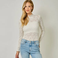 Women's Lettuce Edge Knit Top in Ivory