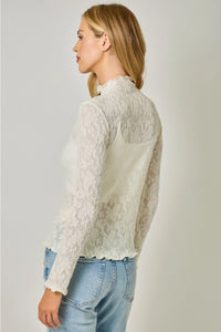 Women's Lettuce Edge Knit Top in Ivory