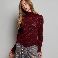 Women's Mock Turtleneck Long Sleeve Top in Wine