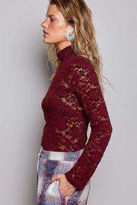 Women's Mock Turtleneck Long Sleeve Top in Wine