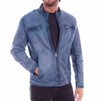 Scully Men's Front Zip Leather Jacket in Denim Blue