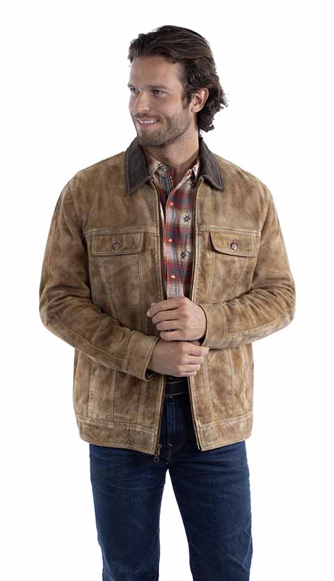 Scully Men's Western Collared Leather Jacket in Tan