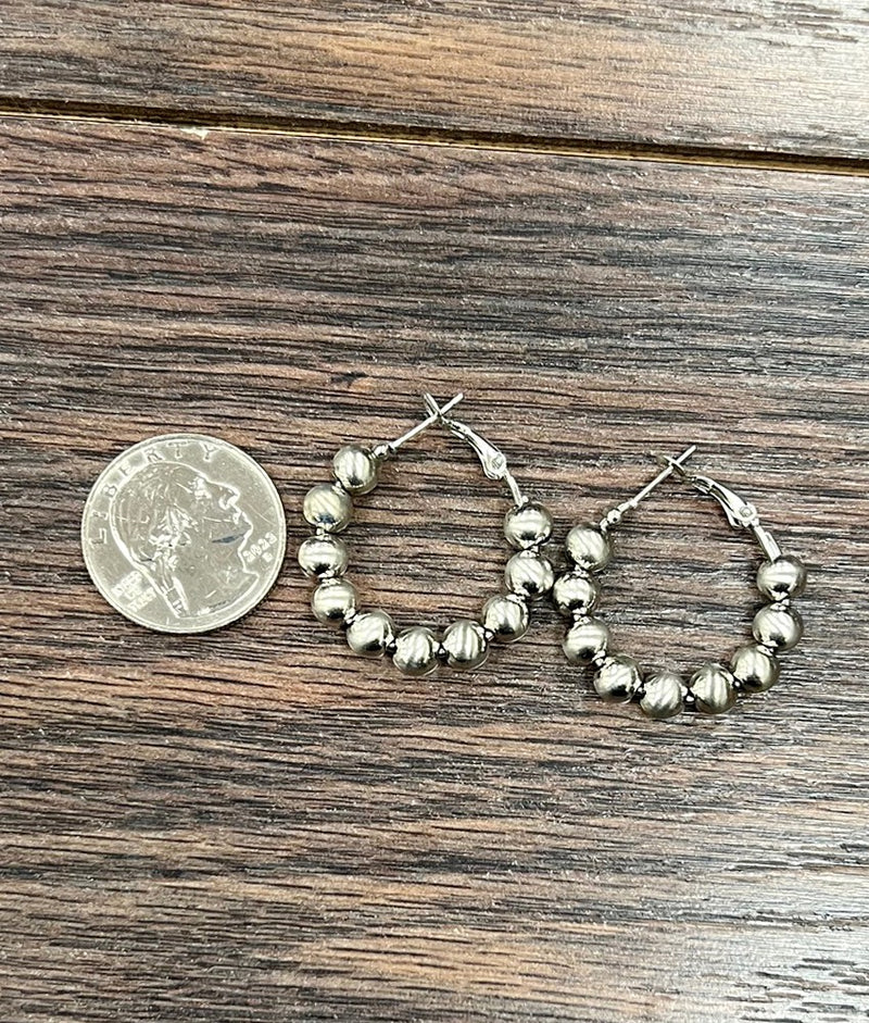 Small 6mm Polished Silver Navajo Pearl Hoop Earrings