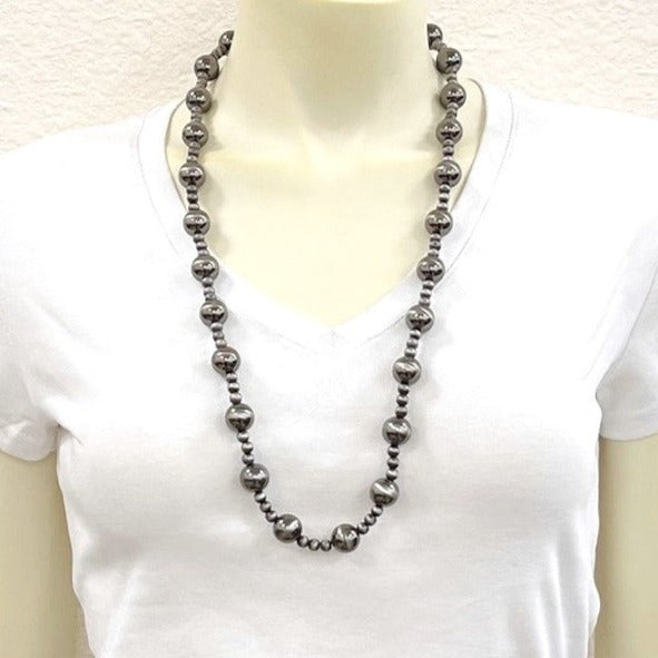 30" Polished Silver Navajo Inspired Pearl Necklace