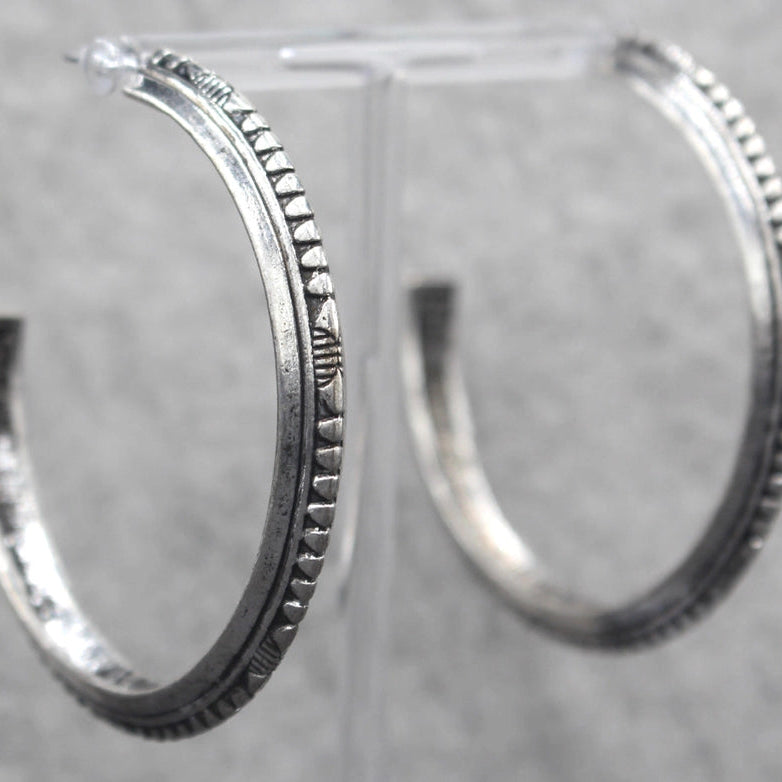 Antique Silver Half Hoop Post Earrings