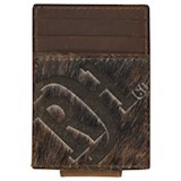 Red Dirt Hat Co. Logo Natural Brindle Hair On Leather Card Case With Money Clip