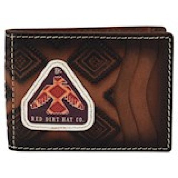 Red Dirt Hat Co. Aztec Thunderbird Brown Leather Bifold Card Case With Money Clip