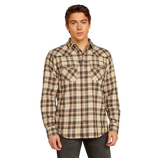 Ariat Men's Holin L/S Retro Fit Western Snap Shirt in Sandshell Plaid