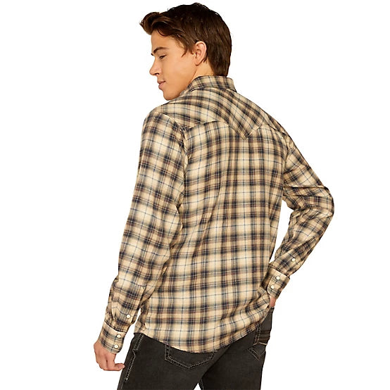 Ariat Men's Holin L/S Retro Fit Western Snap Shirt in Sandshell Plaid