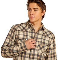 Ariat Men's Holin L/S Retro Fit Western Snap Shirt in Sandshell Plaid