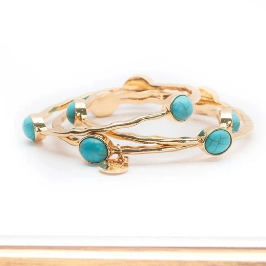 West & Co. 3-Piece Burnished Gold & Oval Turquoise Bangles