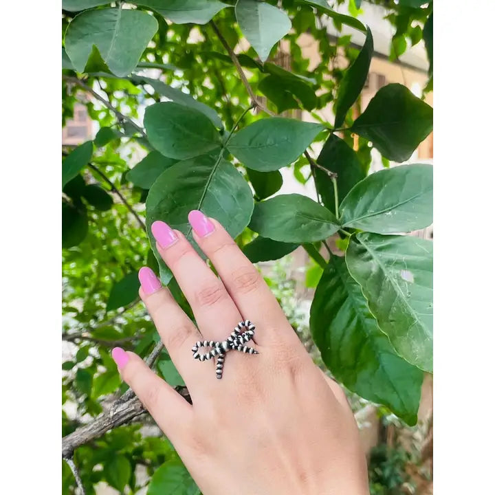 Sterling Silver Handmade Beaded Bow Tie Stretch Ring