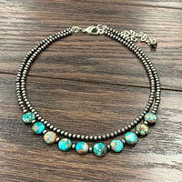 15" Handmade Round Turquoise Navajo Inspired Beaded Necklace