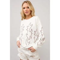 Women's Western Boot Stitch Sweatshirt in Winter White