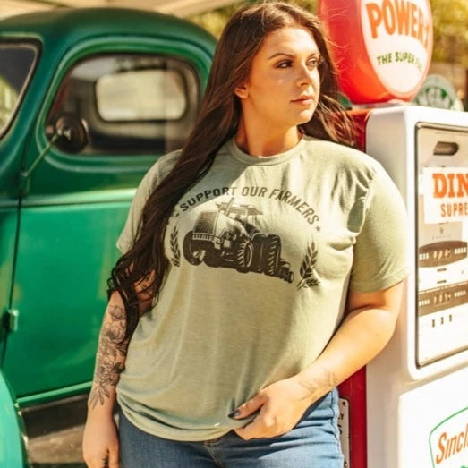Women's Support Farmers Graphic Tee in Military Green
