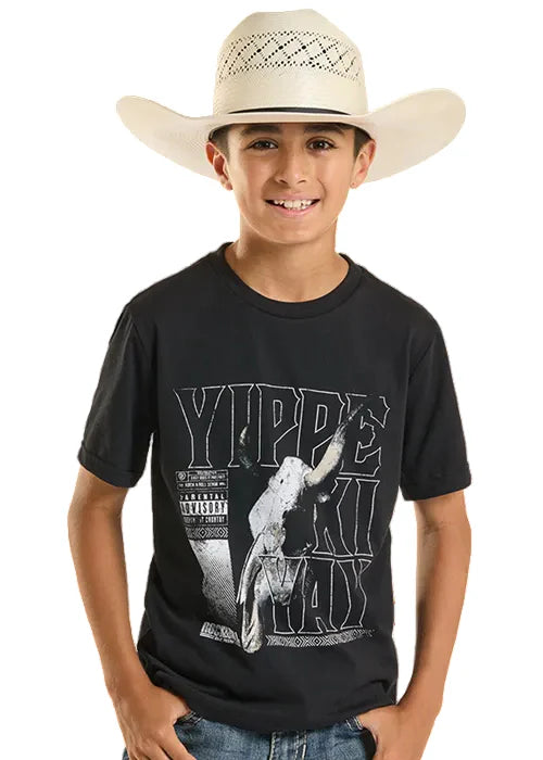 Rock & Roll Denim Boy's Yippe Ki Yay Graphic Tee in Black