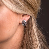 West & Co. Small Burnished Silver Floral Concho with Black Stone Accent Post Earrings