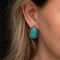 West & Co. Burnished Silver Rope Bordered Turquoise Stone Drop Earrings