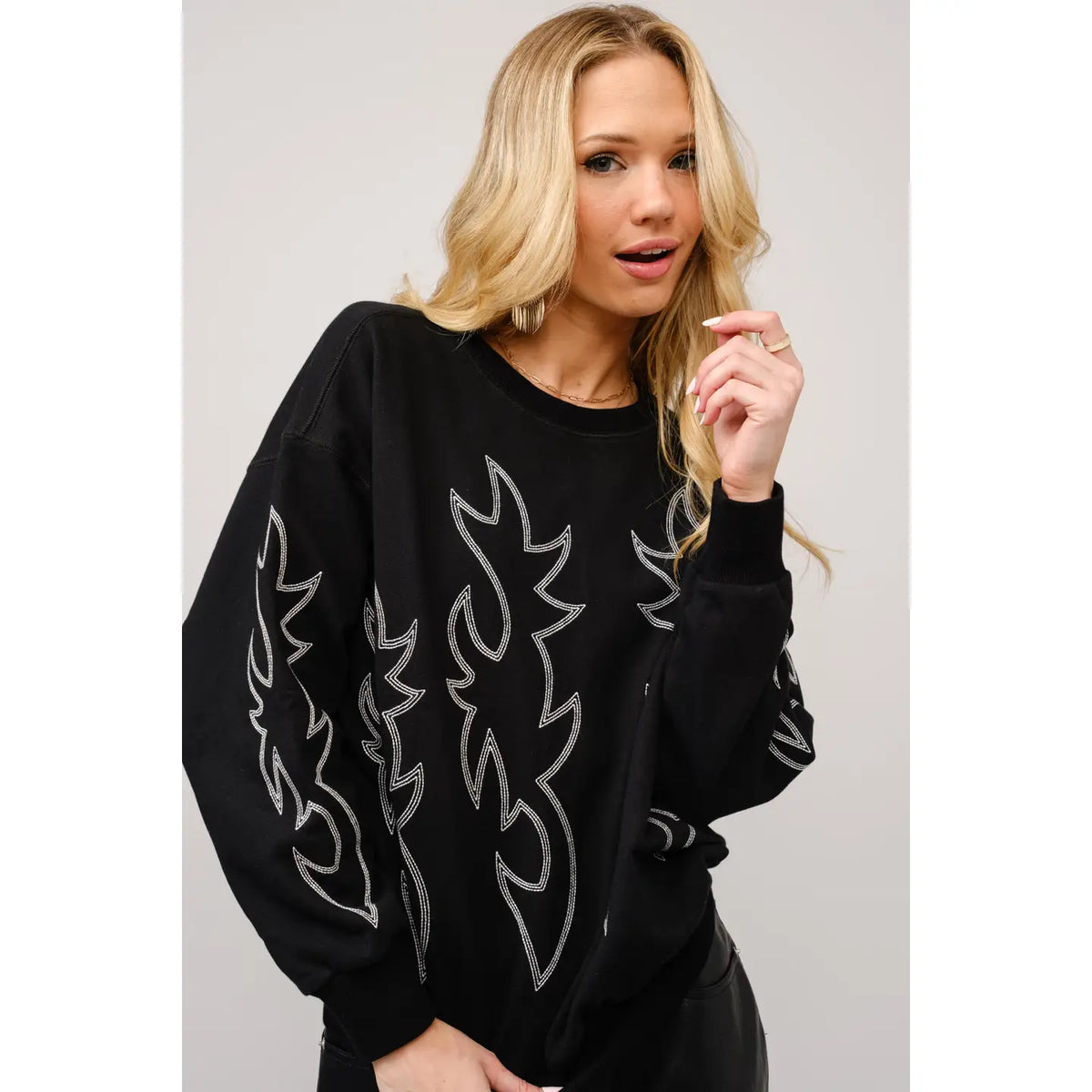 Women's Western Boot Stitch Sweatshirt in Black