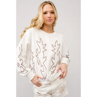 Women's Western Boot Stitch Sweatshirt in Winter White