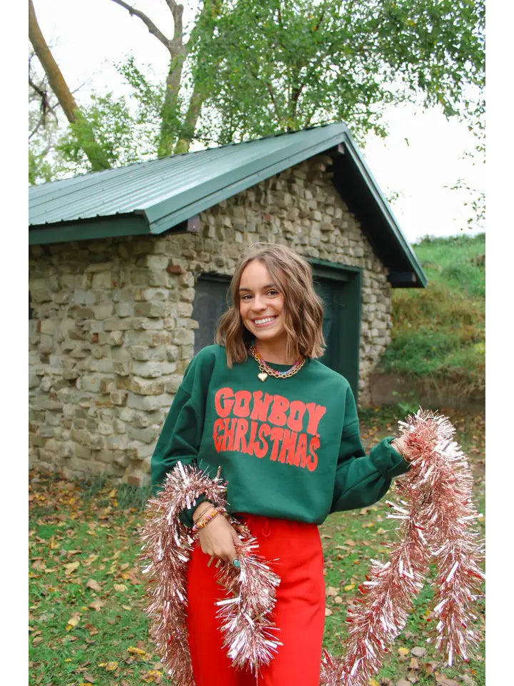 Women's Western Cowboy Christmas Sweatshirt in Green