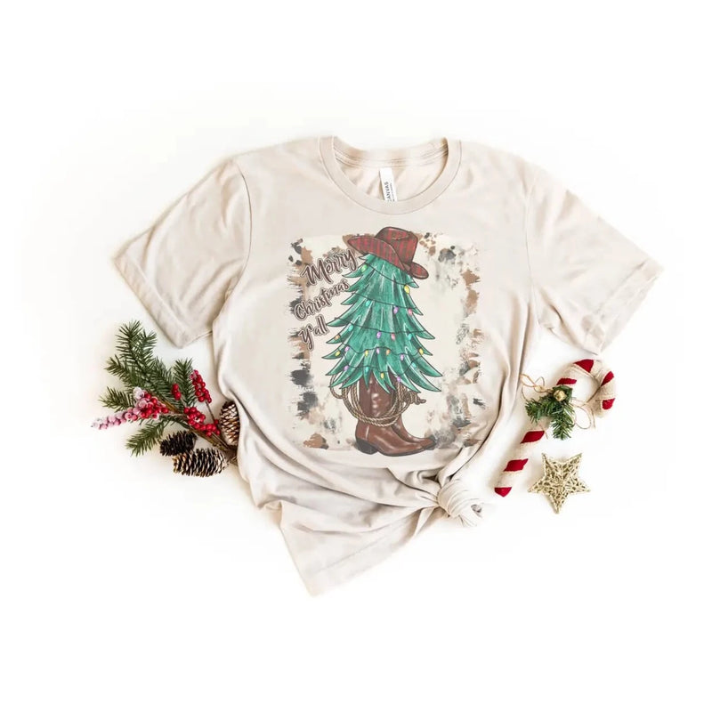 Women's Cowboy Christmas Tree Graphic Tee