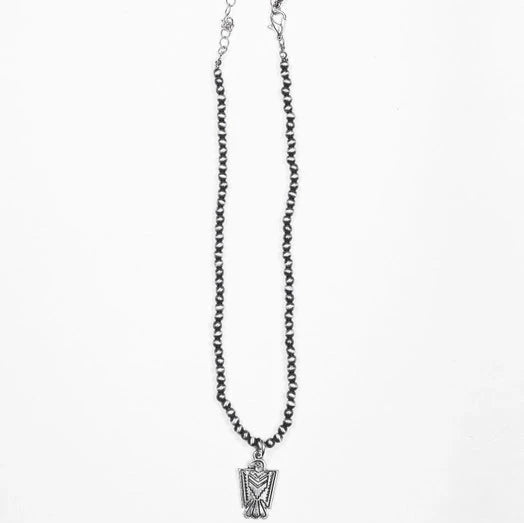 West & Co. Dainty Silver Navajo Inspired Pearl Thunderbird Pendant Necklace