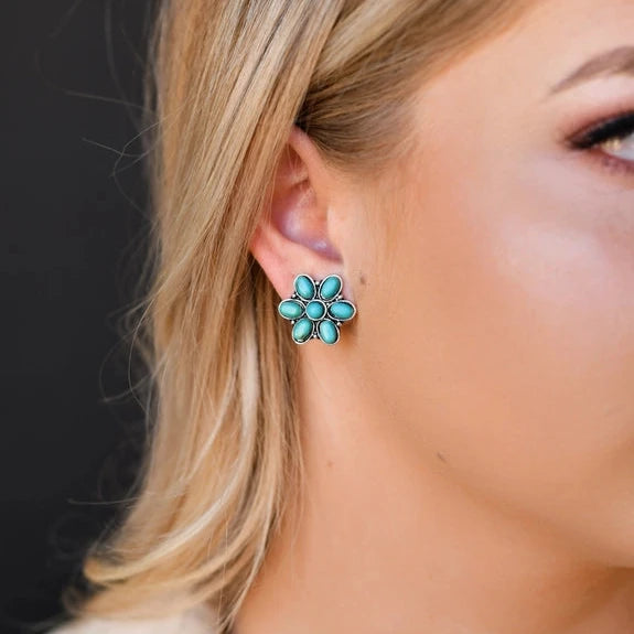 West & Co. Turquoise Stone Flower Gold Stud Earrings