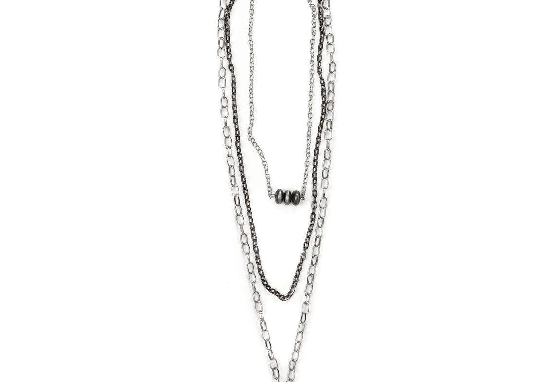 West & Co. Layered 2-Tone Chain Necklace with Navajo Inspired Pearls & Concho Pendant