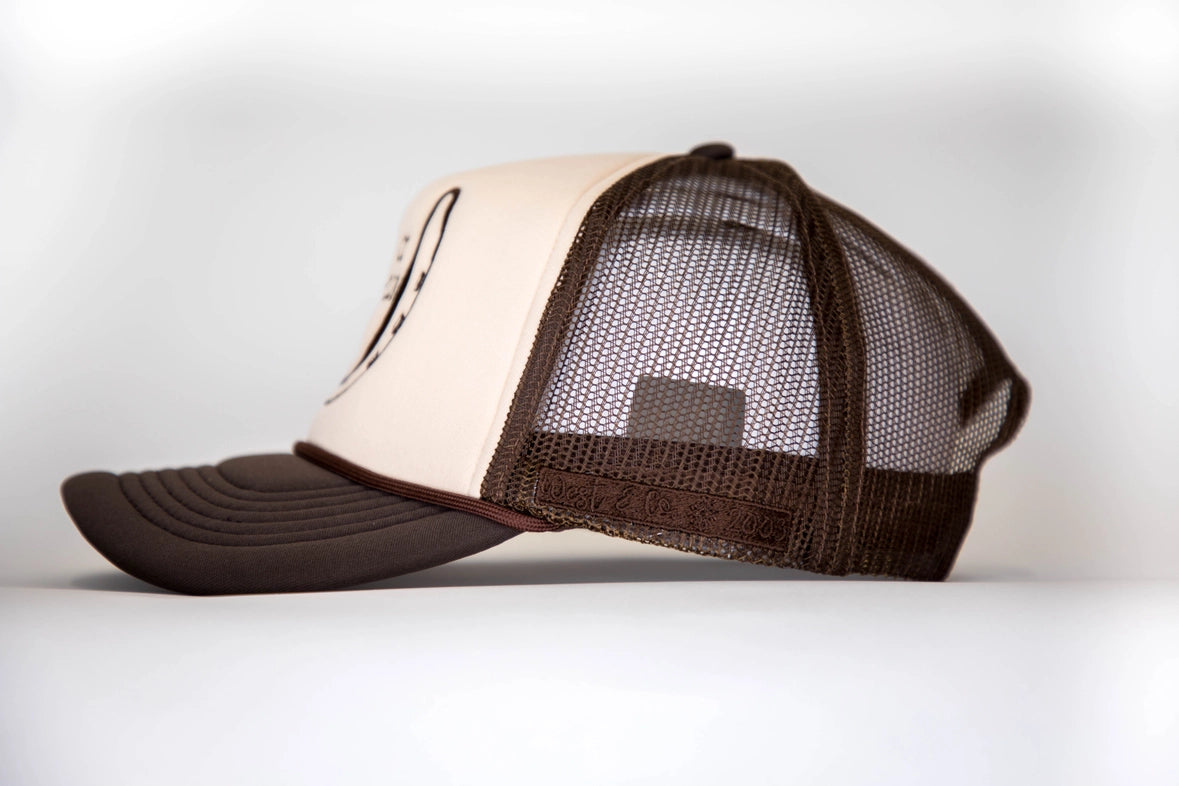 West & Co. Women's Social Club Foam Rope Trucker Hat in Brown & Tan