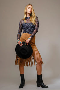 Women's L/S Boot Stitch Mesh Top in Black