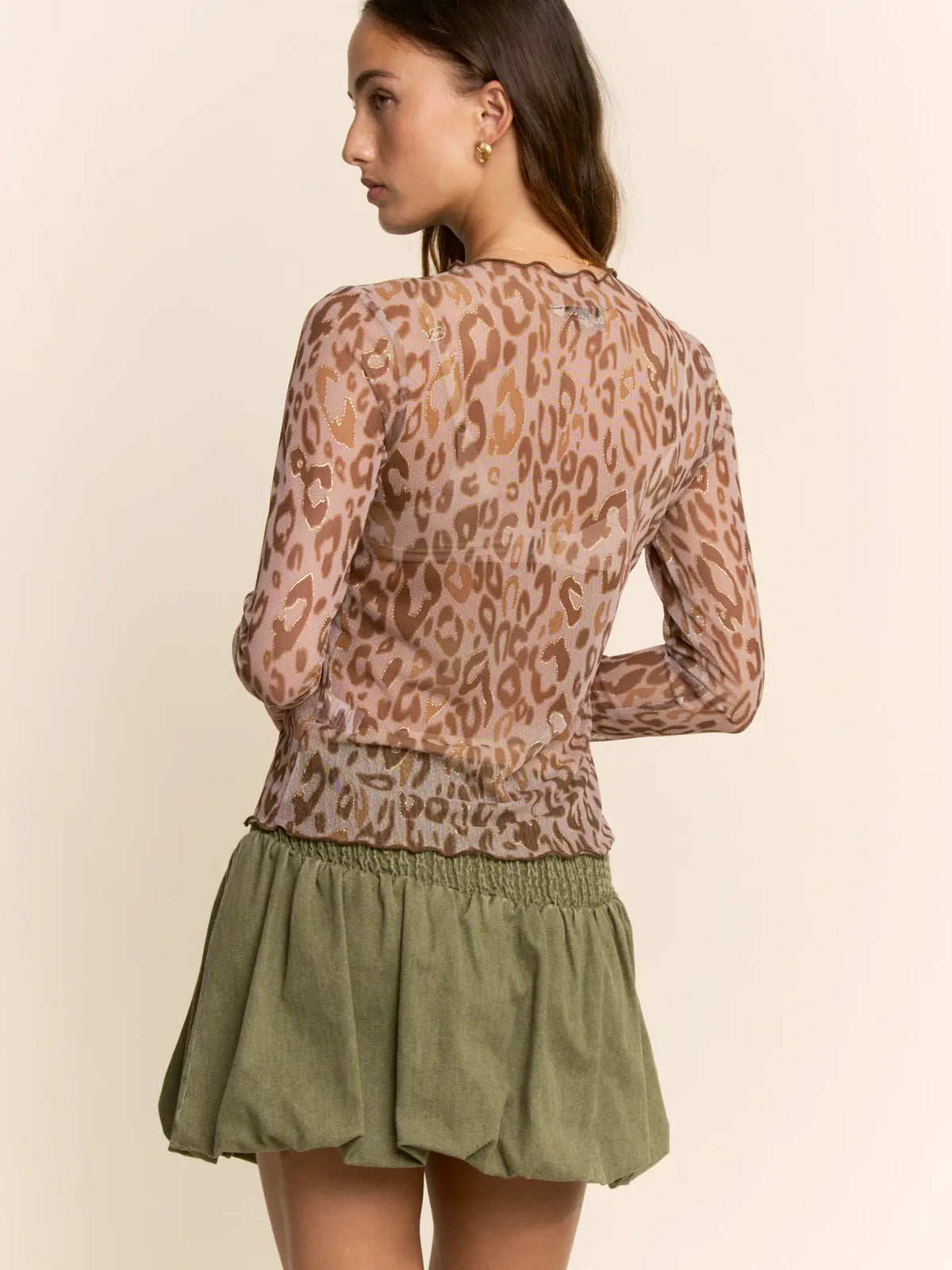 Women's L/S Sheer Leopard Mesh Top (Available in Regular and Plus Sizes)