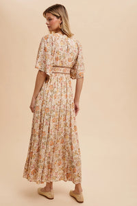 Women's Flutter Sleeve Border Floral Maxi Dress in Vintage Cream