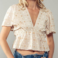 Women's Summer Fields Cropped Blouse in Tan Ivory