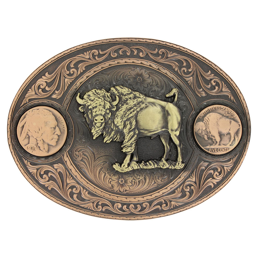 Miner's Buffalo Indian Head Nickle with Buffalo Belt Buckle By Montana Silversmiths