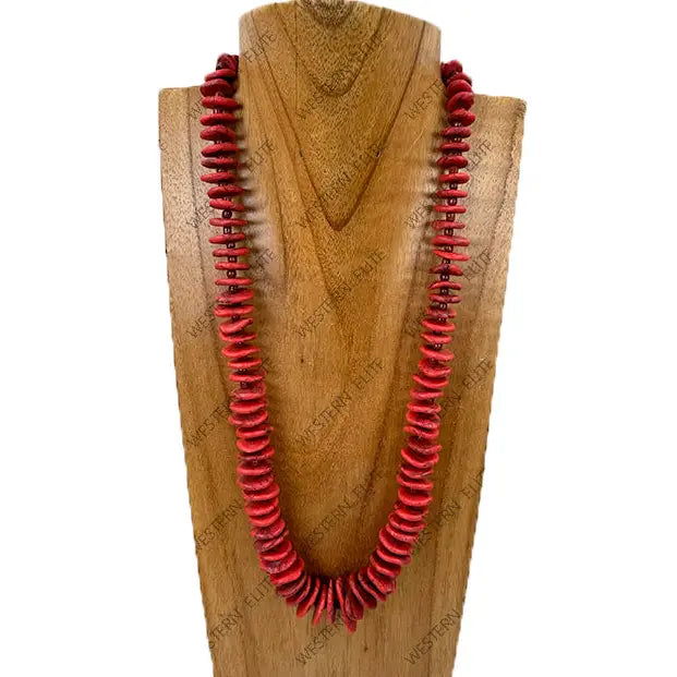 23" Red Flat Beaded Necklace